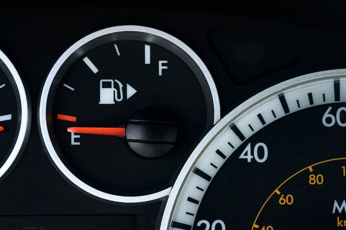 Fuel gauge showing near empty