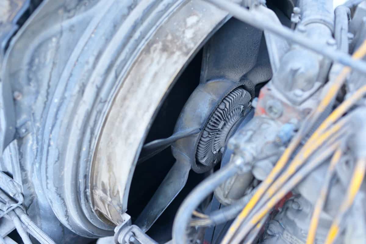 Faulty fan- Old radiator cooling fan motor of truck engine