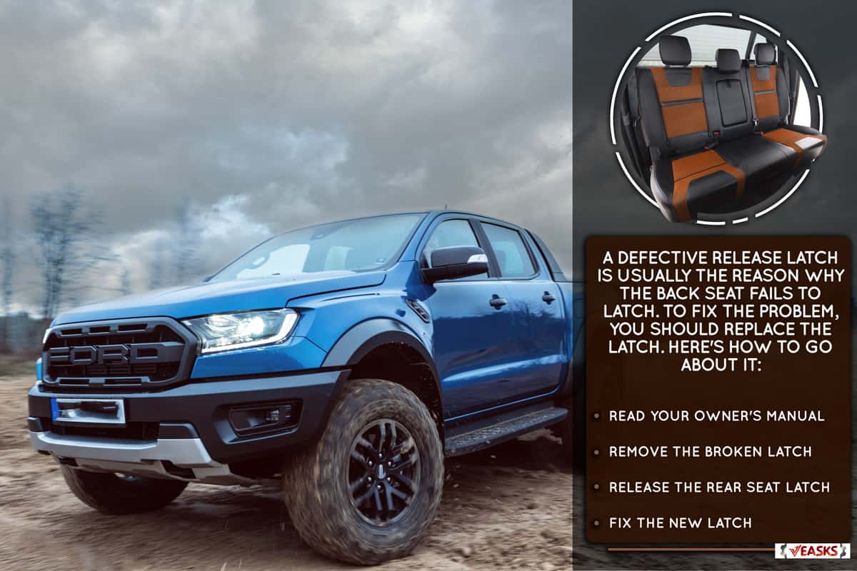 Ford Ranger Raptor T6 mid-size pickup truck drifting on sand and dirt. Background forest with forest fir with Pine trees and Moss., Ford Ranger Back Seat Not Latching - How To Fix