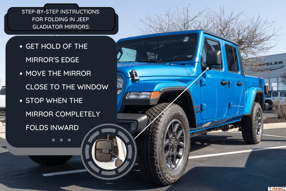 A Jeep Gladiator on display at a Chrysler dealership, Do Jeep Gladiator Mirrors Fold In [And How]?