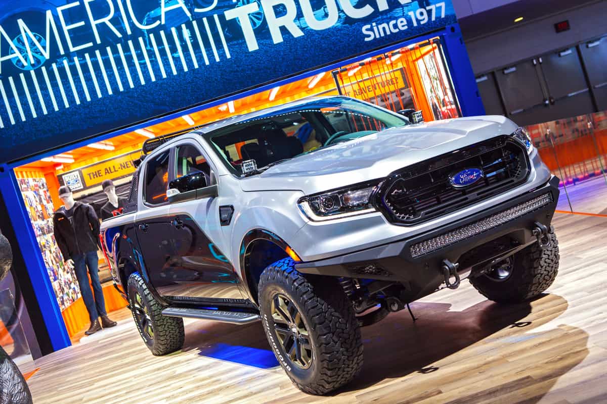 The debut of the new Ford Ranger pickup truck at the North American International Auto Show media preview.