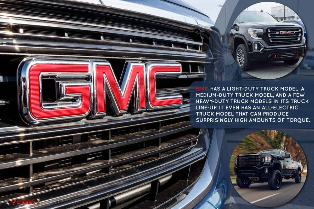 GMC SUV display at a Buick GMC dealership. GMC focuses on upscale trucks and utility vehicles and is a division of GM, What Are The Different Models Of GMC Trucks?