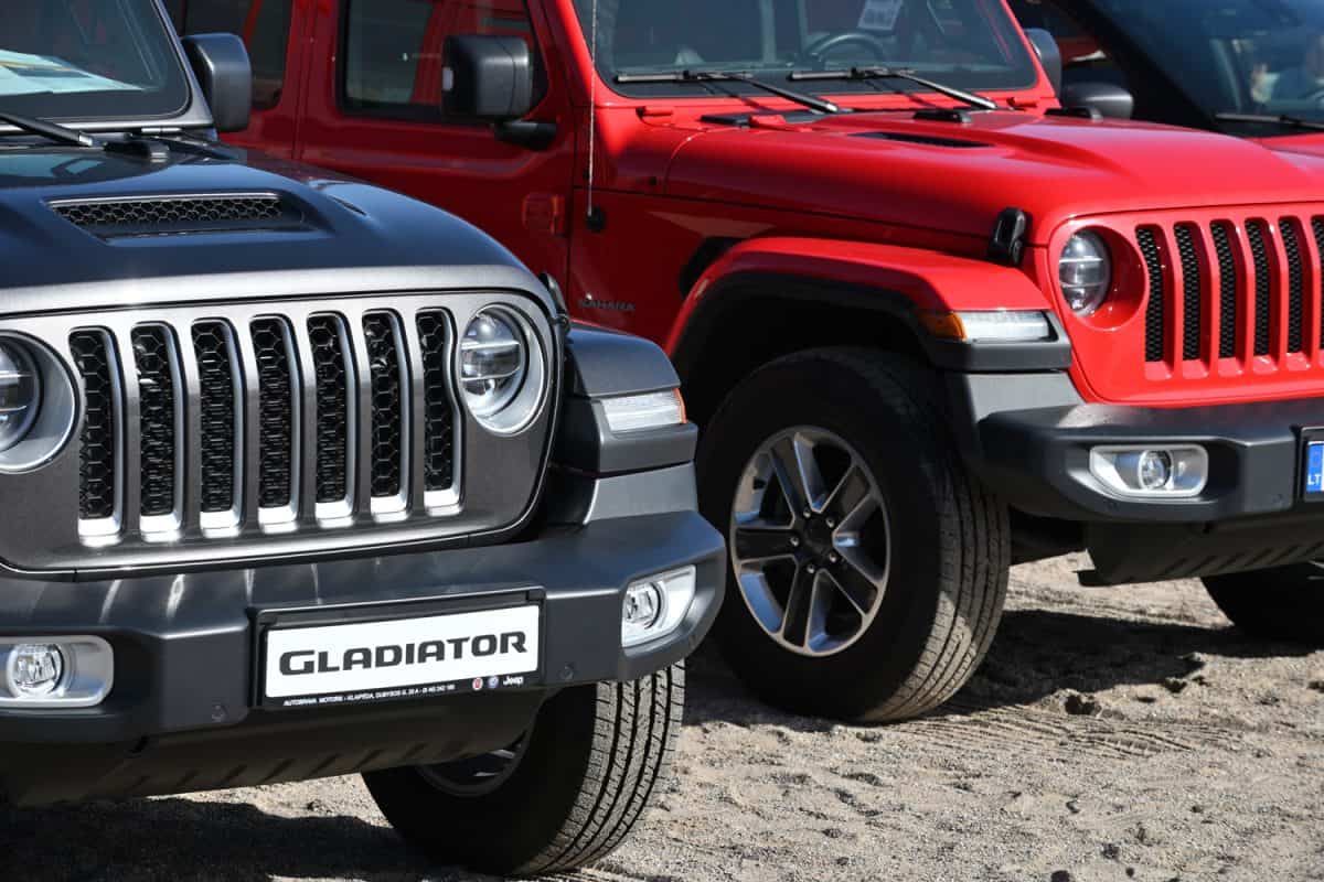 new car Jeep Gladiator display at a Chrysler dealership