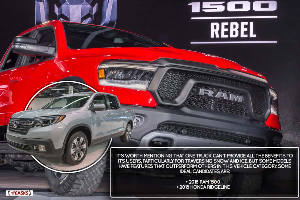A A 2019 Dodge Ram Rebel 1500 truck at the North American International Auto Show (NAIAS), one of the most influential car shows in the world each year., What Are The Best Trucks For Snow & Ice?