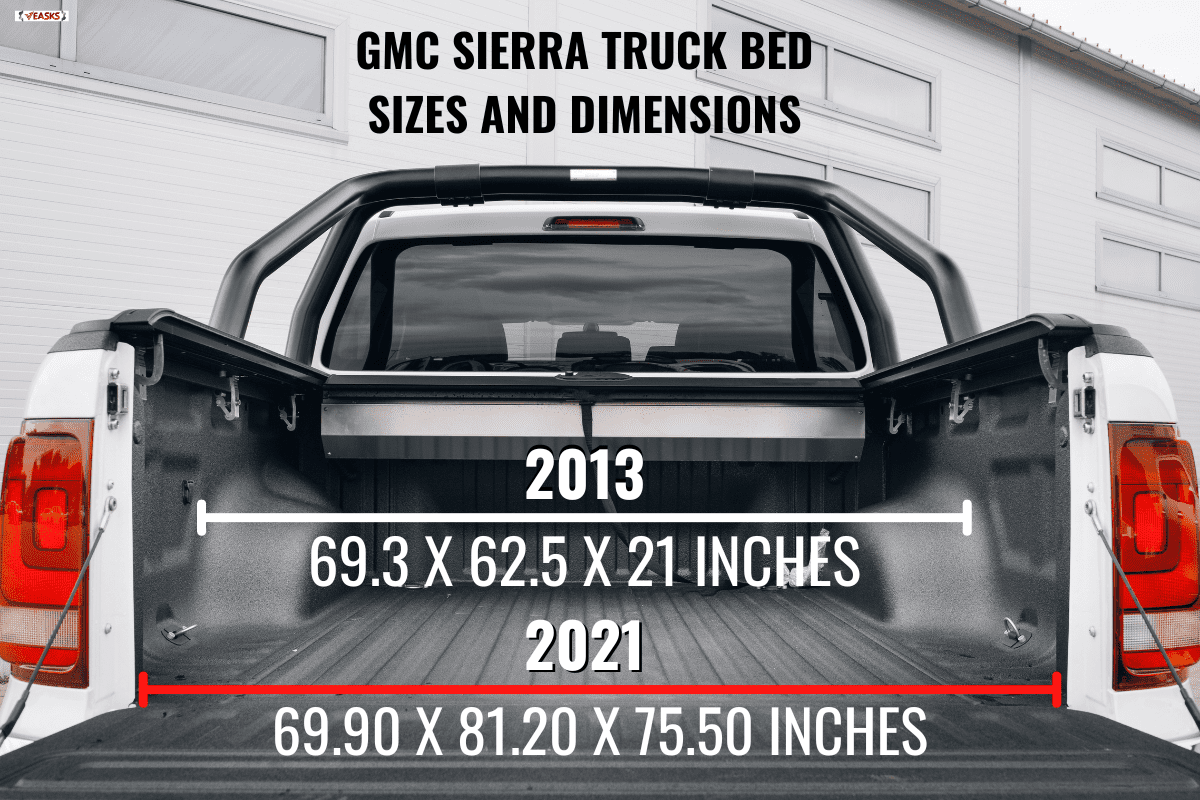 A pickup car with open trunk door ready for loading, GMC Sierra Truck Bed Size & Dimensions