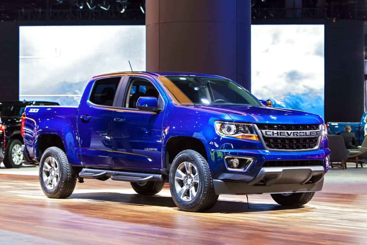 The 2019 Chevrolet Colorado pickup truck on display