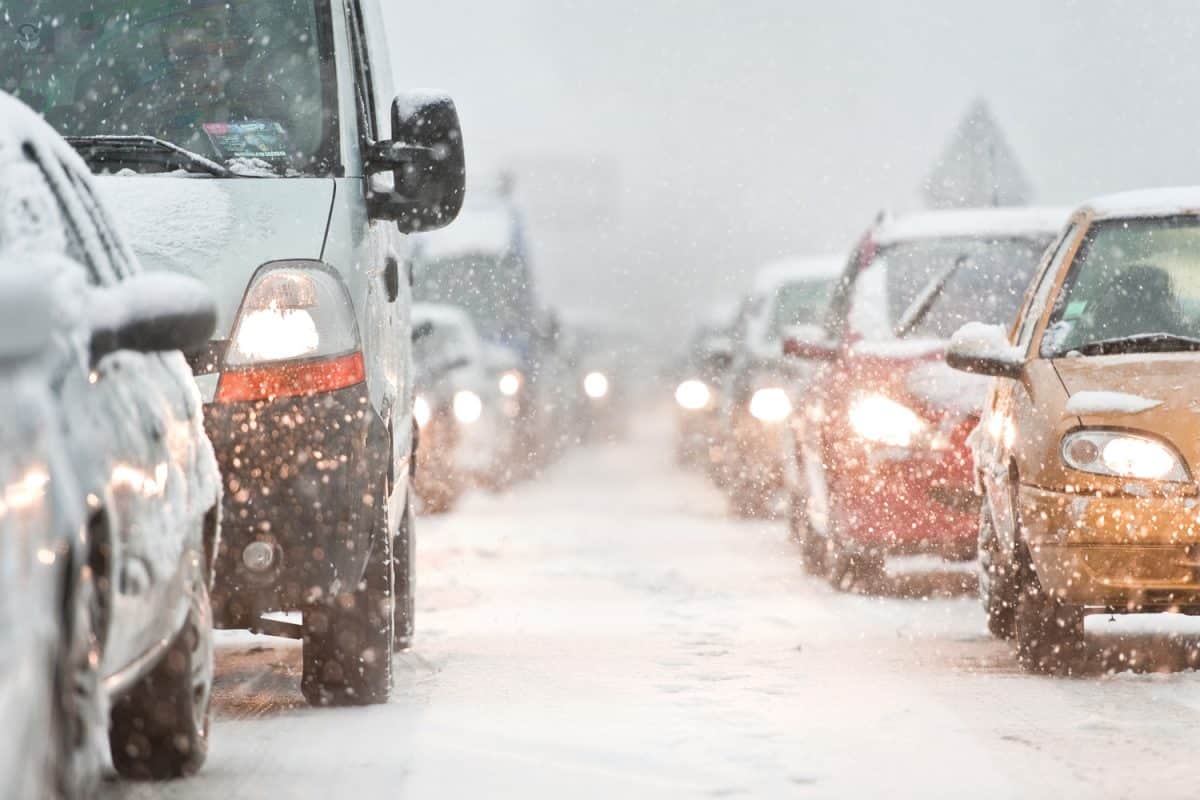 Traffic jam caused by heavy snowfall
